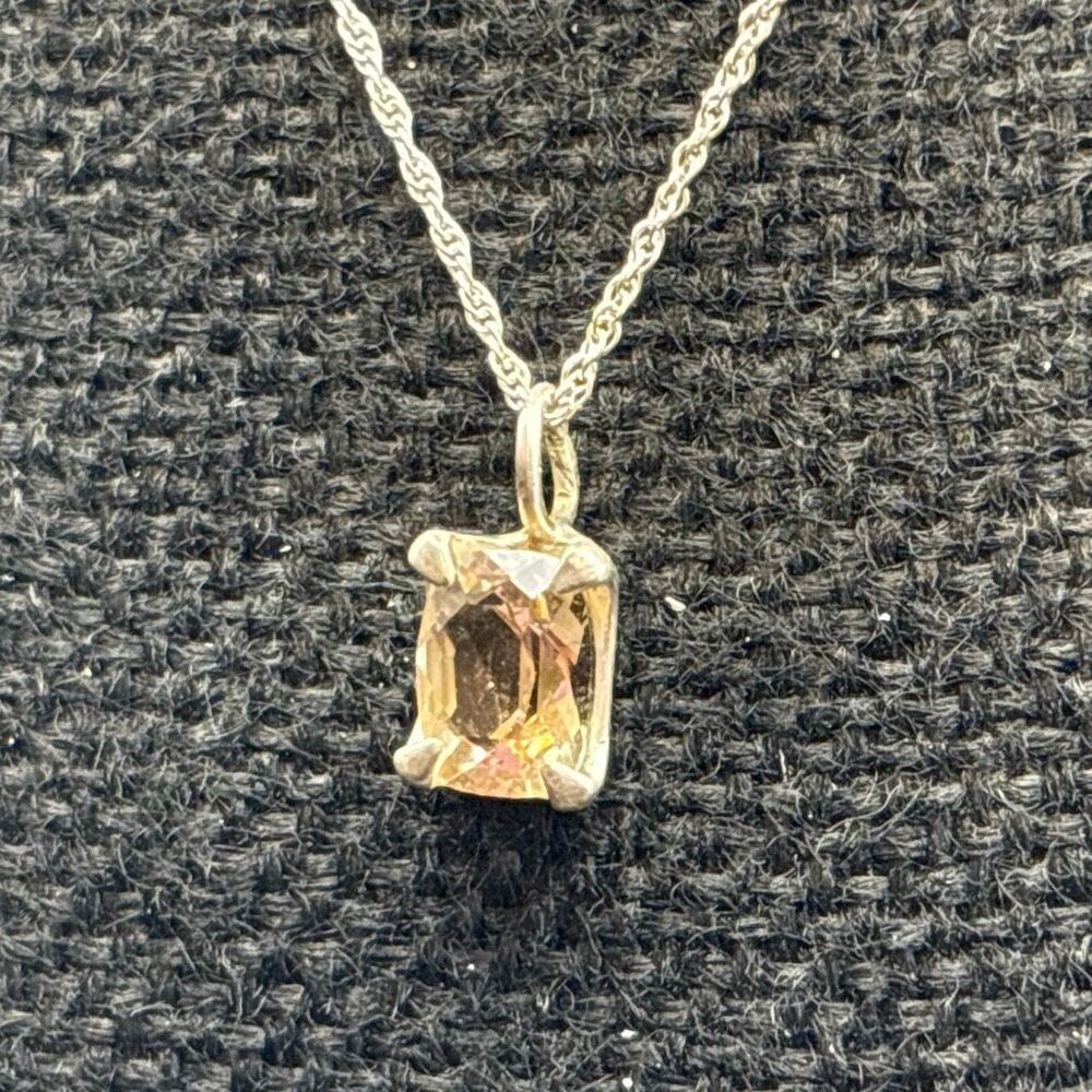 Golden Yellow Citrine and Sterling Silver Pendant, 18”, NEW, Handmade, Artisan